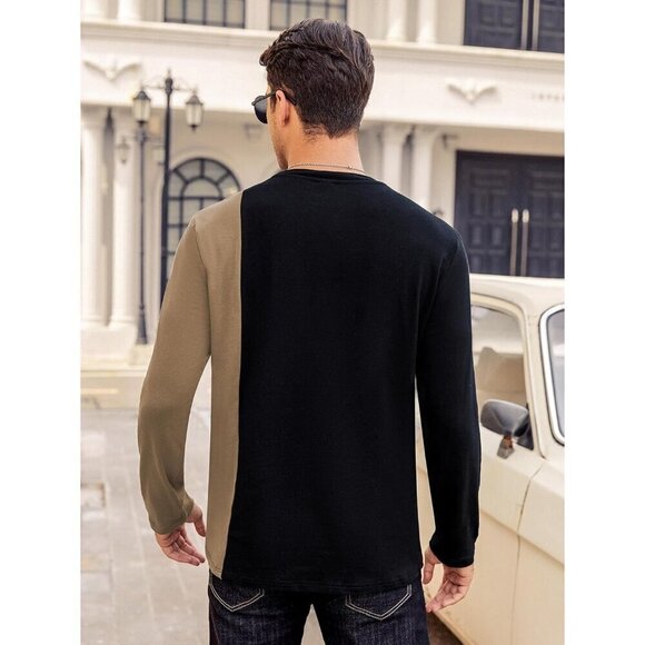 Hardaddy Men's Black Casual Contrast Color T-Shirts Crew Neck Tee Top - Picture 4 of 6